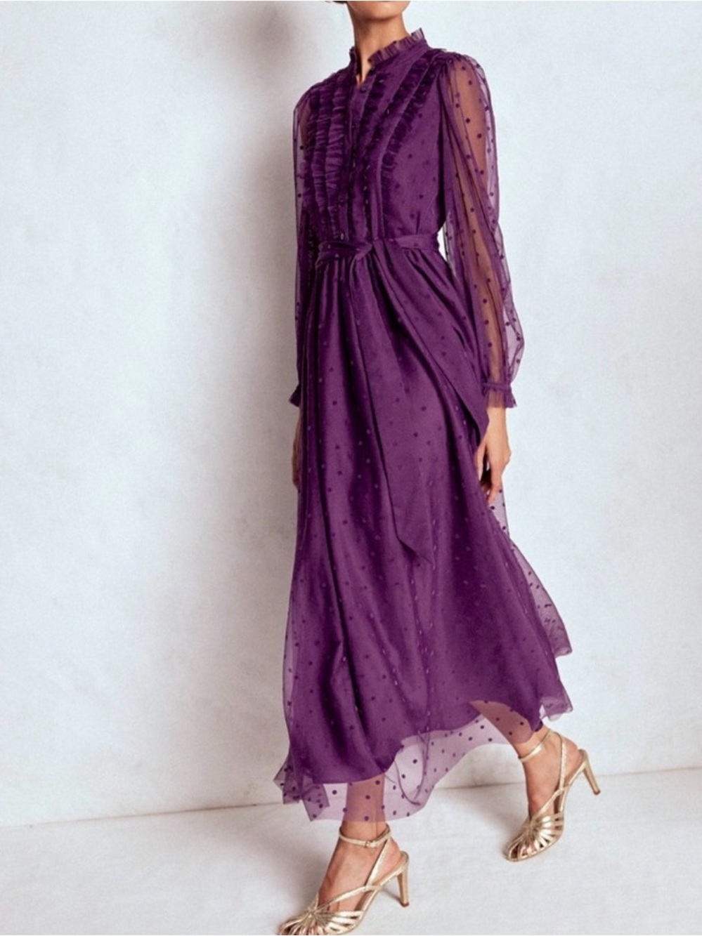 Boden Tulle Ruffle Maxi Dress Viola Purple